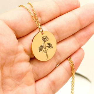 Engraved birth flower necklace
