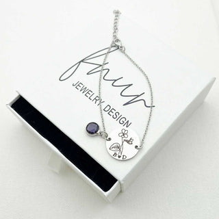 Personalized birth flower birthstone bracelet