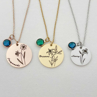 personalized birth flower birthstone necklace