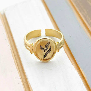birth flower initial ring